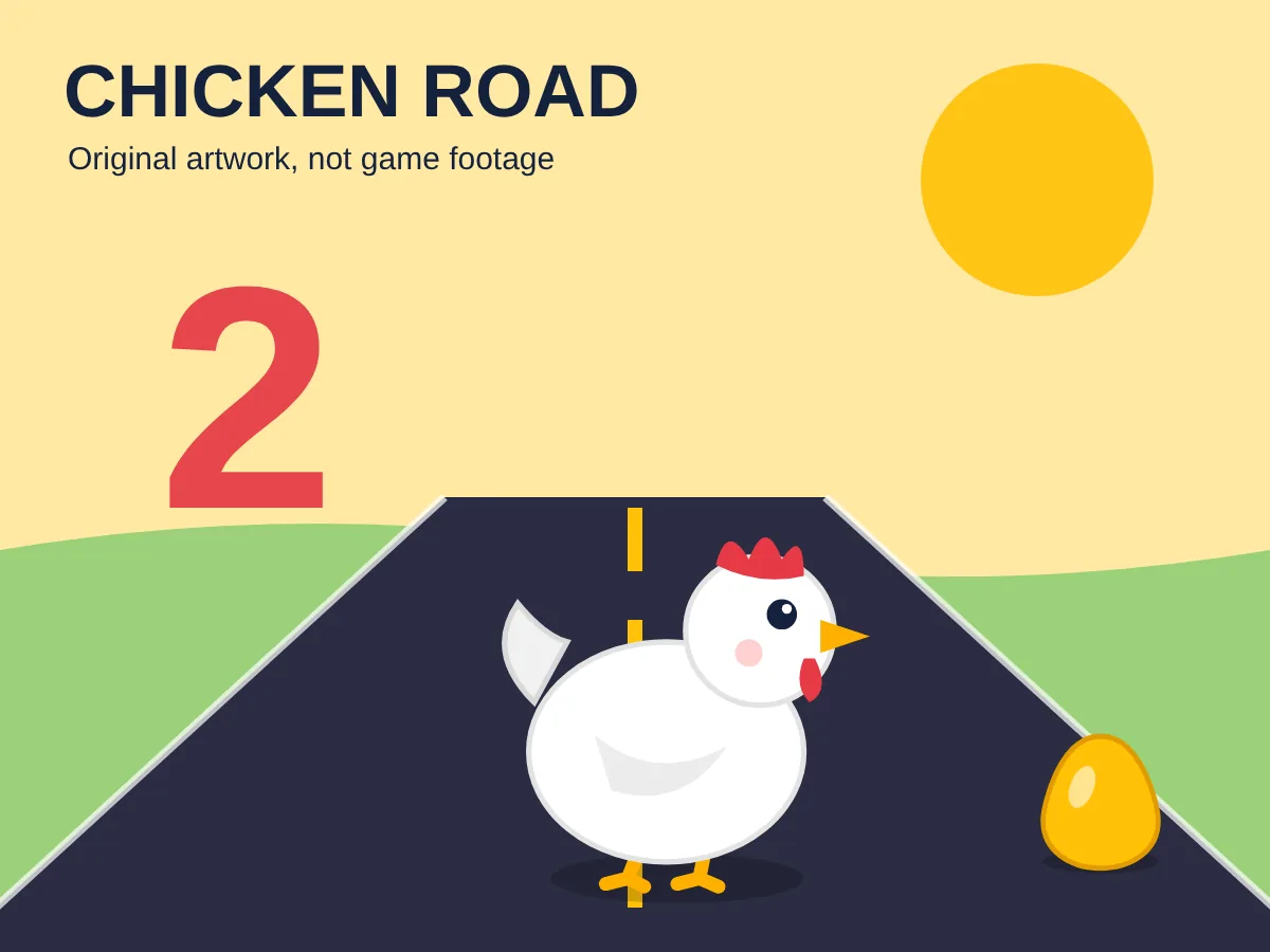Cartoon hen crossing a road, artwork for Chicken Road 2